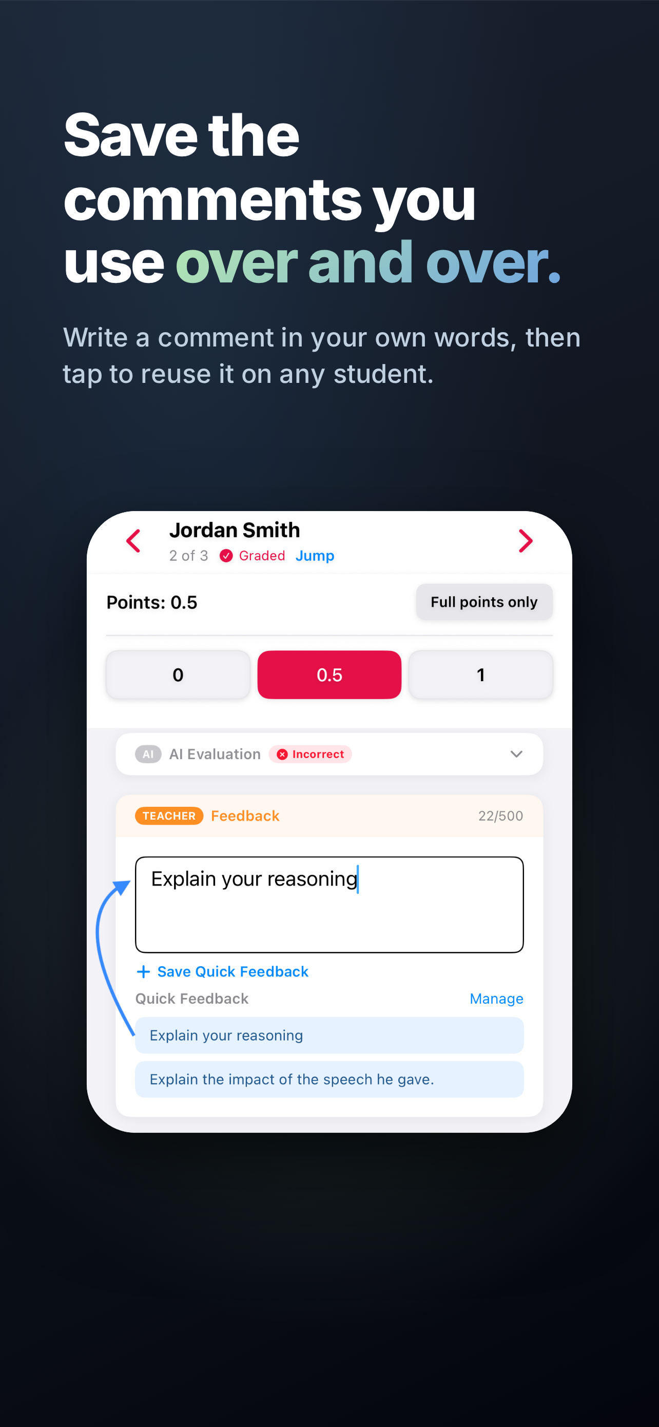 Reusable feedback comments